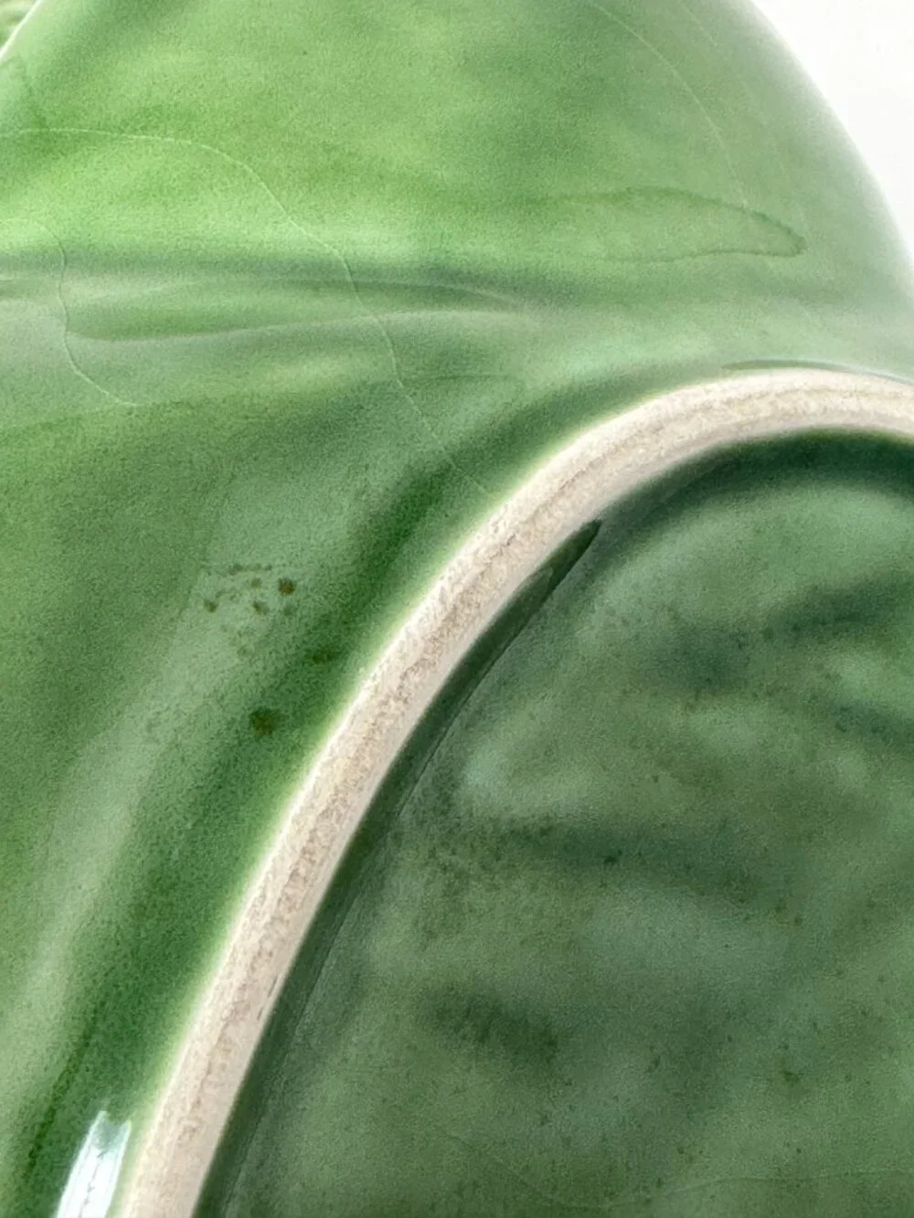 Bordallo Pinheiro cabbage leaf dish chips and dip Portugal green majolica